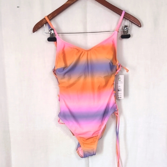 No Boundaries Orange Pink Sunset Dye One Piece Cutout Swimsuit Size Small Nwt - Picture 1 of 5